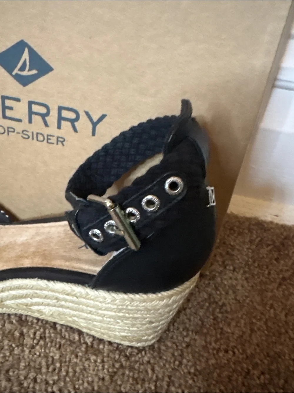 SPERRY TOP SIDERS VALENCIA ESPADRILLE SANDEL BLACK & WHITE Sz 9.5